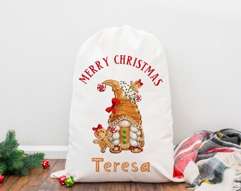 Large Christmas Santa sack, Personalised Gift sack, Christmas Gingerbread gift bag