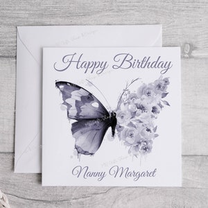Purple butterfly personalised birthday card, Fully editable text