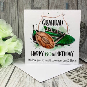 Personalised rugby birthday card, Father’s Day card, Green theme Rugby Dad, Grandad, Uncle, Son, Editable text
