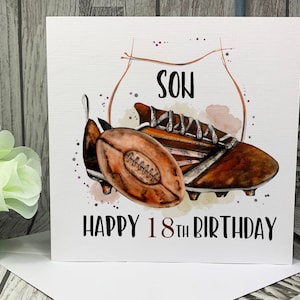 Personalised rugby birthday card, Father’s Day card, Brown theme Rugby Dad, Grandad, Uncle, Son, Editable text