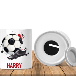 Personalised Football Money Box, Ceramic Sport Money Fund Gift, Piggy bank, Soccer Coin Saving Jar