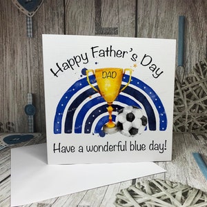 Carte fête des pères, carte thème football personnalisée, papa football, grand-père, oncle, fils, carte bleue