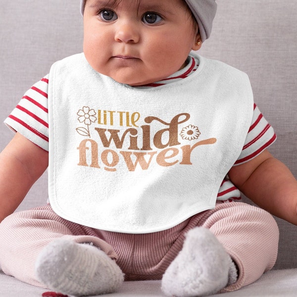 Little Wild Flower Baby Bib, Personalized Bibs For Babies & Infants, Retro Baby Bibs, Baby Shower Gift