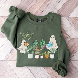 Cute Ghost Sweatshirt,  Plant Lady Sweatshirt, Halloween Mom Sweater, Ghost Sweater, Plant Lover Gift, Funny Halloween, Fall Sweater