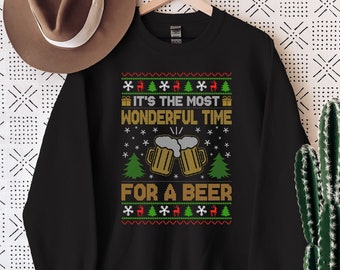 Ugly Beer Christmas Sweater, It Is The Most Wonderful Time For A Beer Sweatshirt, Funny Christmas T-Shirt, Retro Christmas Shirt