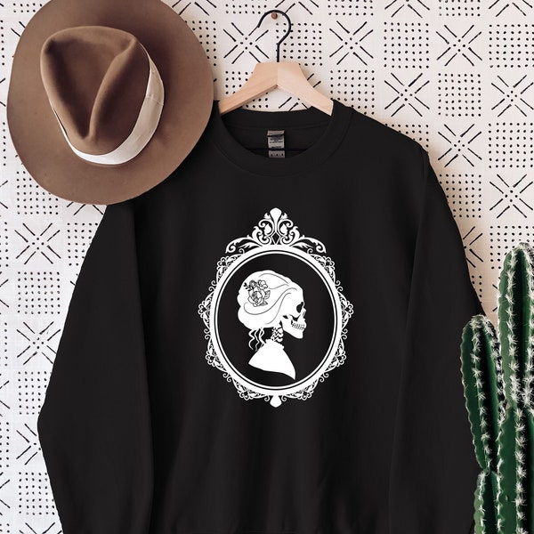 Lady Skull Sweatshirt, Gothic Sweatshirt, Witch Sweatshirt, Halloween Women Sweater, Scary Halloween, Halloween Witches