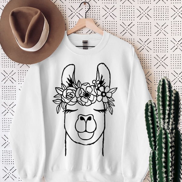 Llama Flower Crown = Llama Sweatshirt - For Women - Llama Gifts - Sweat - Animal Sweatshirt - Flower Sweatshirt