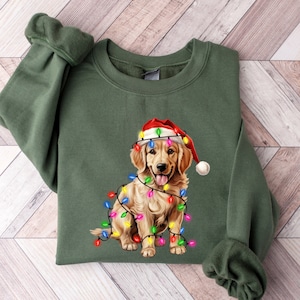 Christmas Golden Retriever Sweatshirt, Christmas Dog Sweater, Happy New Year Dog Shirt, Christmas Lights Dog Tee, Golden Mom T-shirt
