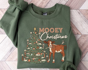 Mooey Christmas Sweatshirt, Western Christmas Sweater, Christmas Heifer Shirt, Xmas Cow Sweatshirt, Christmas Adult Crewneck Sweater