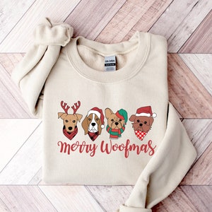 Merry Woofmas Sweatshirt, Christmas Dog Sweater, Christmas Puppy Shirt, Dog Lover Xmas Gift, Christmas Dog Owner Gift, Dog Mom Sweater