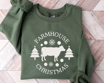 Farmhouse Christmas  Sweatshirt, Cow Christmas Sweater, Highland Cow Farm Christmas Shirt, Retro Christmas Crewneck
