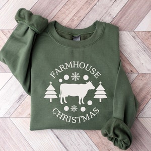 Farmhouse Christmas  Sweatshirt, Cow Christmas Sweater, Highland Cow Farm Christmas Shirt, Retro Christmas Crewneck