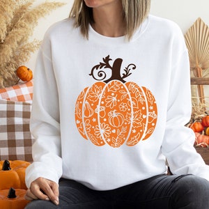 Fall Pumpkin Sweatshirt, Floral Pumpkin Sweat, Autumn Sweater, Thanksgiving Sweatshirt