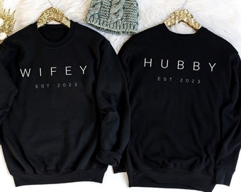 Wifey Sweatshirt, Hubby Sweatshirt, Gift for Fiance, Wedding Gift, Wedding Sweat, Husband And Wife Gift, Matching Couple Sweater