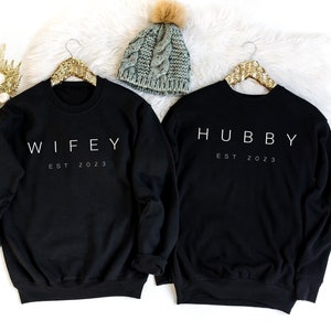 Wifey Sweatshirt, Hubby Sweatshirt, Gift for Fiance, Wedding Gift, Wedding Sweat, Husband And Wife Gift, Matching Couple Sweater