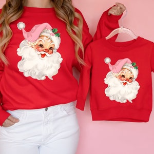 Pink Christmas Santa, Mommy and me christmas sweatshirt, matching mom and me christmas, matching christmas sweater
