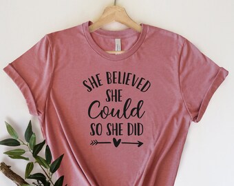 ADLISA Women Fashion She Believed She Could Letter Printed Short Sleeve T-Shirt Top Blouses Tops ADLISA Women Fashion She Believed She Could Letter Printed Short Sleeve T-Shirt Top Blouses Tops