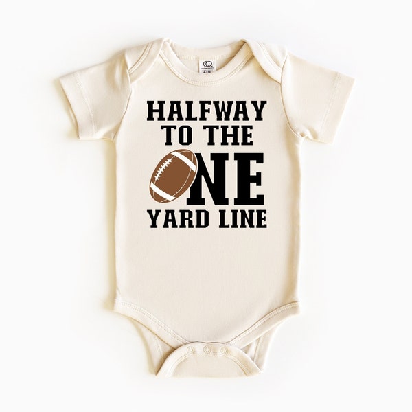 Boys Half Birthday 6 Month Baby Bodysuit, Halfway To The One Yard Line, Retro Six Month Clothing, Custom 6 Month Gift