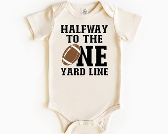 Boys Half Birthday 6 Month Baby Bodysuit, Halfway To The One Yard Line, Retro Six Month Clothing, Custom 6 Month Gift