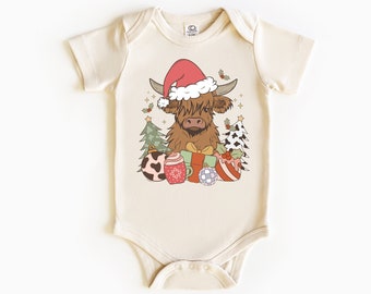 Highland Cow Christmas Toddler Shirt, Retro Christmas Kids T-Shirt, Christmas Toddlers Tee, Christmas Holiday Cow Shirt