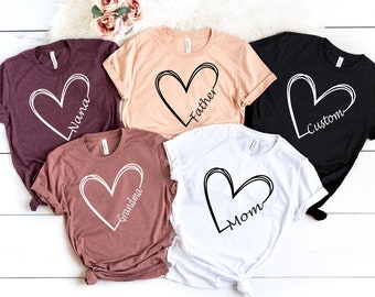 Custom Text Heart Line Shirt, Personalized  Family Shirt,Double Heart Shirt, Your Name Heart Tshirt, Mom Grandma Father Nana Gifts