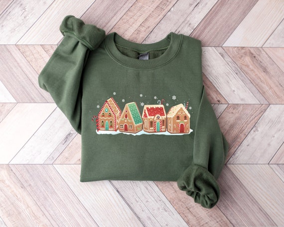 Gingerbread Christmas Houses Sweatshirt Christmas Baking Sweater