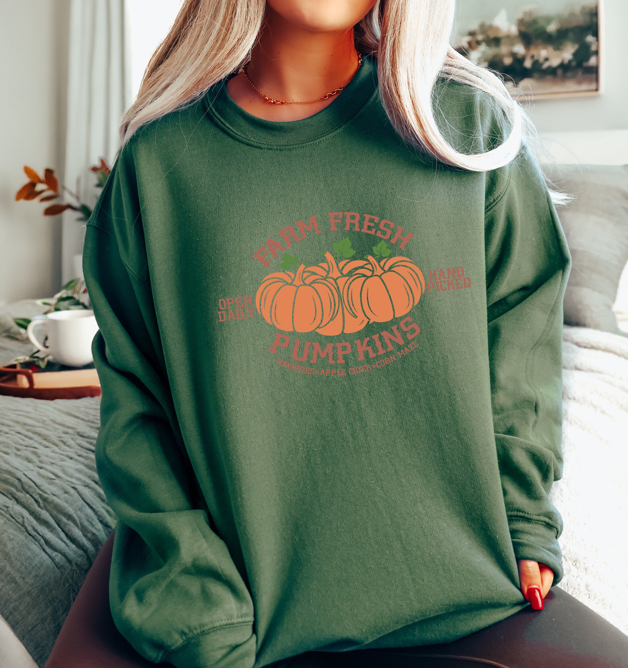 Discover Farm Fresh Pumpkin Sweatshirt, Pumpkin Patch Shirt, Women Halloween Crewneck, Cute Pumpkin T-Shirt