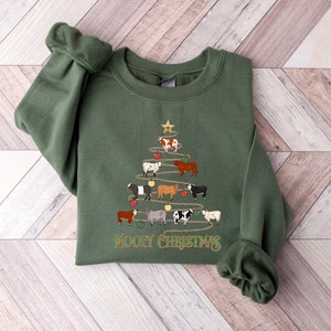 Mooey Christmas Sweatshirt, Cowboy Christmas T-Shirt, Western Christmas Sweater, Christmas Heifer Shirt, Xmas Cow Sweatshirt image 2