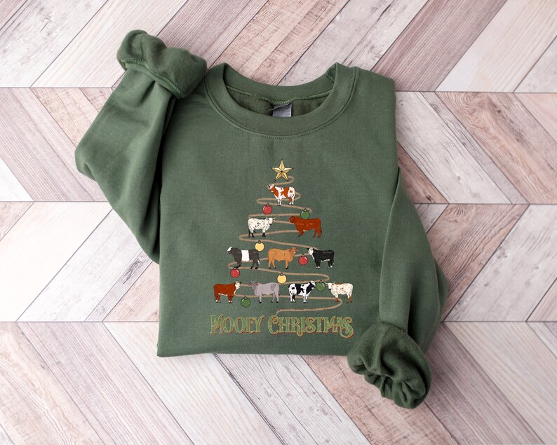 Mooey Christmas Sweatshirt, Cowboy Christmas T-Shirt, Western Christmas Sweater, Christmas Heifer Shirt, Xmas Cow Sweatshirt image 2