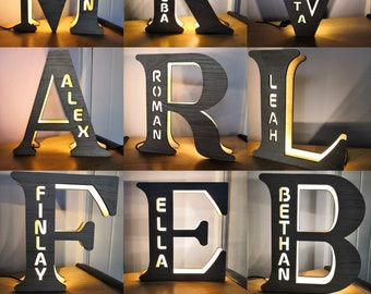 Personalised LED Wooden Night Light/Letter Lamps – Free Standing or Hangable