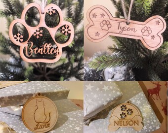 Adorno navideño de madera personalizado/etiqueta de regalo para mascotas