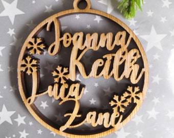 Personalised Wooden Family Names Christmas Bauble