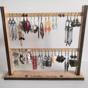 Personalised Wooden Earring Stand - Holds 20 pairs of earrings as well as bracelets/anklets - Perfect Mother's Day Gift / For Her