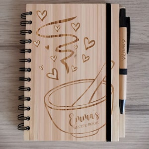 Personalised Bamboo Journal / Notebook / Recipe Book / Travel Diary with Personalised Engraved Pen Included Rings, A5 Lined Sheets Recipe Book