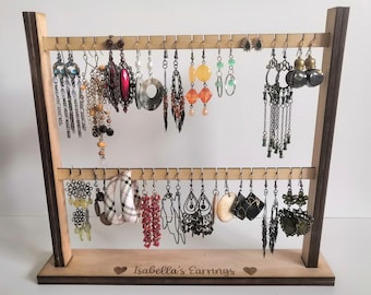 Supporto per orecchini in legno personalizzato - Contiene 20 paia di orecchini e braccialetti/cavigliere - Regalo perfetto per la festa della mamma / Per lei