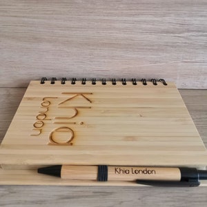 Personalised Bamboo Journal / Notebook / Recipe Book / Travel Diary with Personalised Engraved Pen Included Rings, A5 Lined Sheets image 9