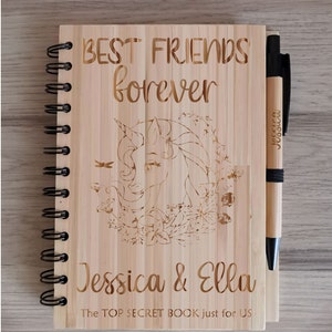 Personalised Bamboo Journal / Notebook / Recipe Book / Travel Diary with Personalised Engraved Pen Included Rings, A5 Lined Sheets Best Friends