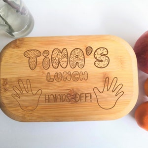 Personalised Bamboo Wooden Lunch Box. Laser Engraved, Customised Lunchbox, Gift For Him or For Her or Couples Gift