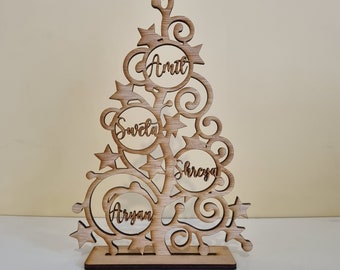 Personalised Wooden Christmas Tree - Family Names - Free Standing Ornament - Gift - Keepsake