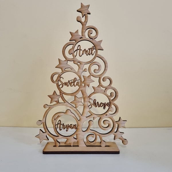 Personalised Wooden Christmas Tree - Family Names - Free Standing Ornament - Gift - Keepsake