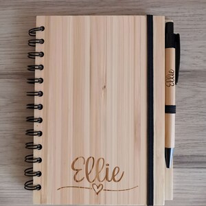 Personalised Bamboo Journal / Notebook / Recipe Book / Travel Diary with Personalised Engraved Pen Included Rings, A5 Lined Sheets Name