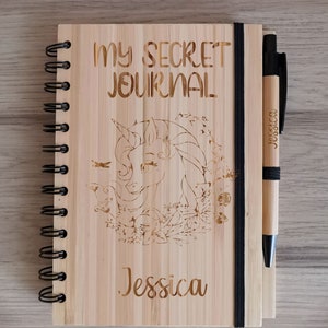 Personalised Bamboo Journal / Notebook / Recipe Book / Travel Diary with Personalised Engraved Pen Included Rings, A5 Lined Sheets Secret Book