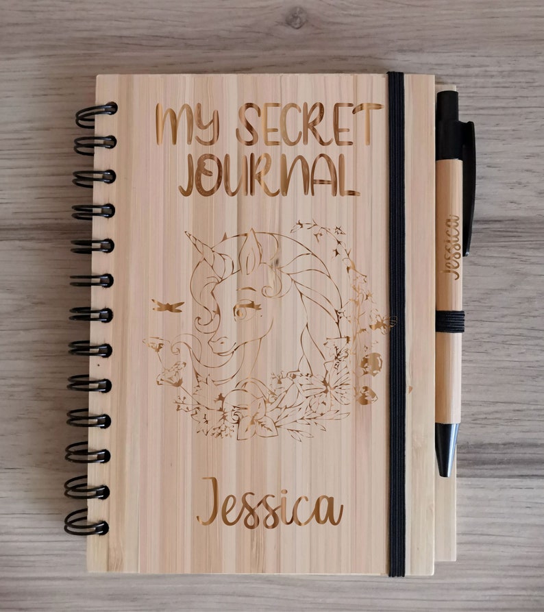 Personalised Bamboo Journal / Notebook / Recipe Book / Travel Diary with Personalised Engraved Pen Included Rings, A5 Lined Sheets Secret Book