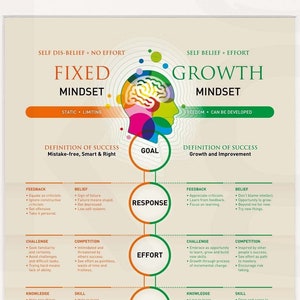 Fixed Mindset and Growth Mindset. Inspirational & Self Development Wall Art.High Resolution Print. Digital Download