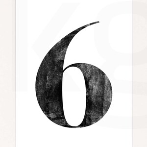 Number Print. 6. SIX. Modern Typography. Minimalist Wall Decor. High Resolution Poster. Digital Download