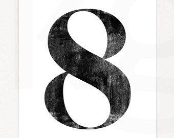 Impresión de números. 8. OCHO. Tipografía moderna. Decoración minimalista de paredes. Cartel de alta resolución. Descarga digital