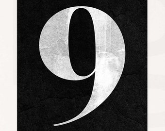 Number Print. 9. NINE. Modern Typography. Minimalist Wall Decor. High Resolution Poster. Digital Download