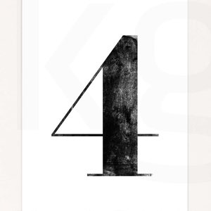 Number Print. 4. FOUR. Modern Typography. Minimalist Wall Decor. High Resolution Poster. Digital Download