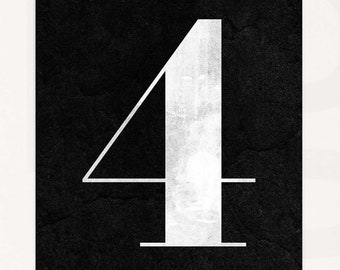 Impresión de números. 4. CUATRO. Tipografía moderna. Decoración minimalista de paredes. Cartel de alta resolución. Descarga digital
