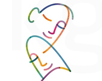 Impressão artística colorida de casal apaixonado: decoração de parede inspiradora (download digital)